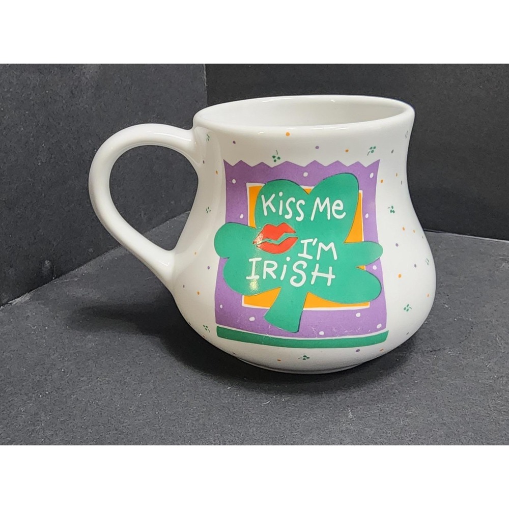 Russ Vintage "Kiss Me I'm Irish" 4 Leaf Clover Coffee Mug‎ Cup